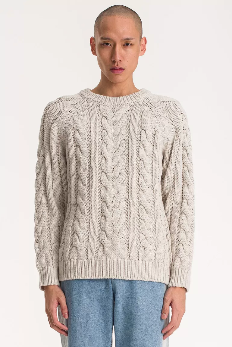 Men Olive Clothing Menswear | Box Cable Jumper, Cement