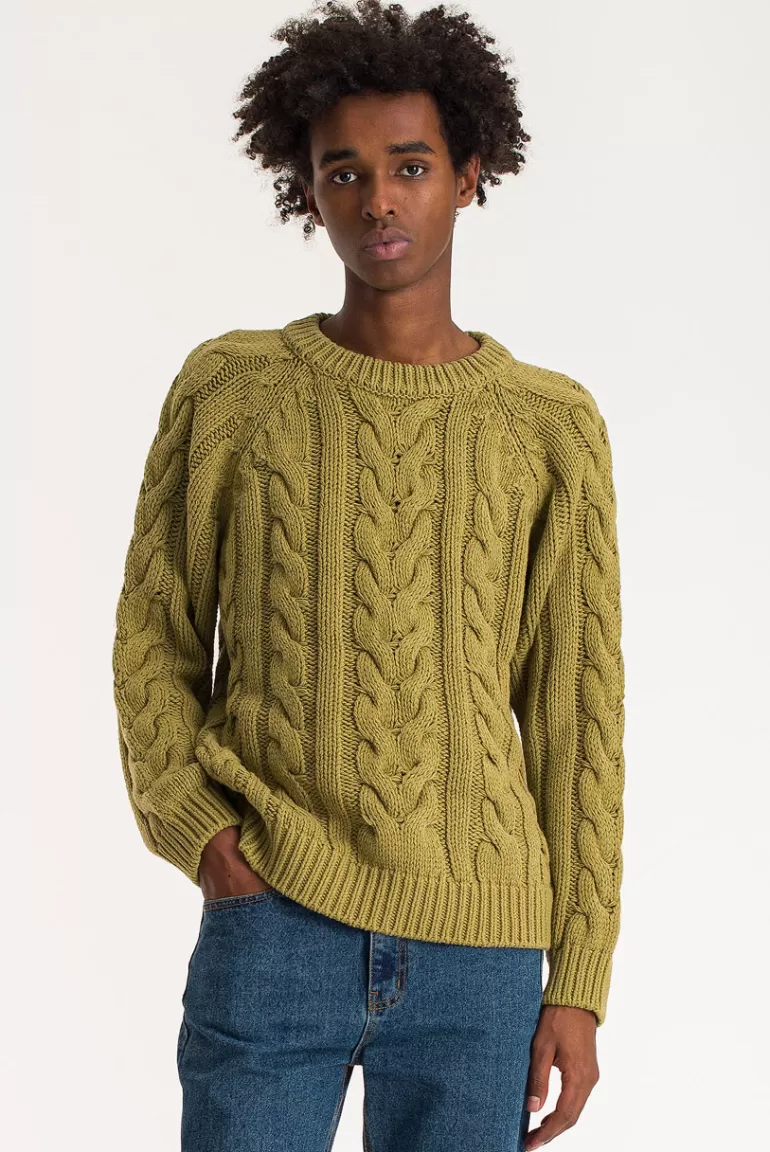 Men Olive Clothing Menswear | Box Cable Jumper, Green