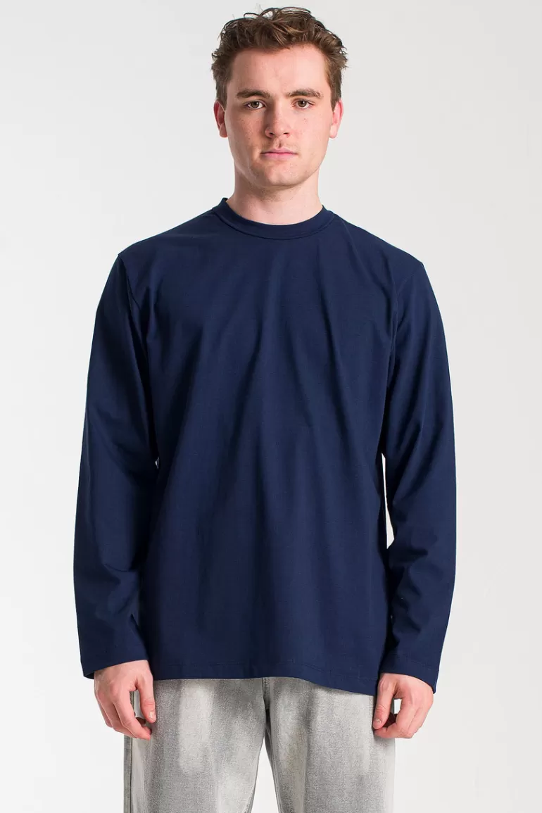 Men Olive Clothing Menswear | Boxy Long Sleeve Tee, Navy