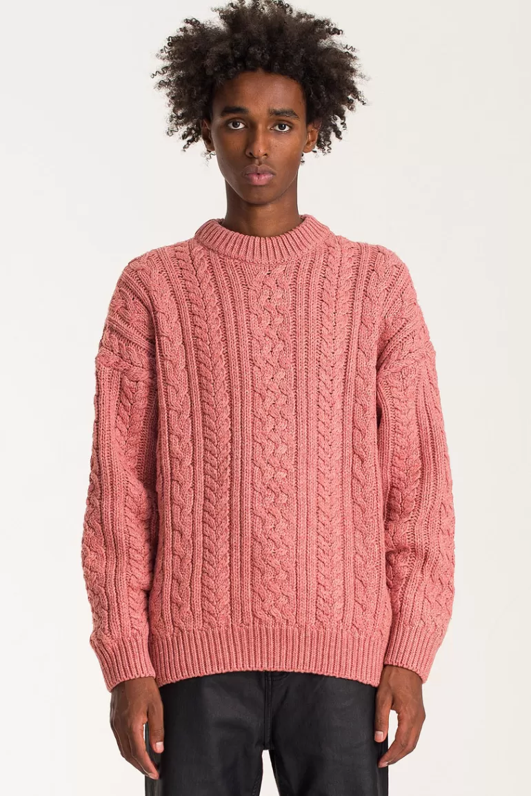 Men Olive Clothing Menswear | Cable Knit Jumper, Coral