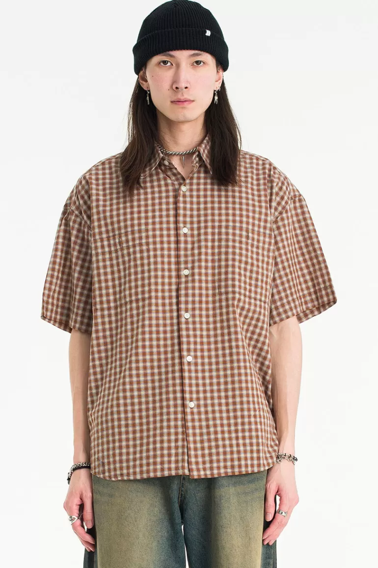 Men Olive Clothing Menswear | Check Short Sleeve Shirt, Brick