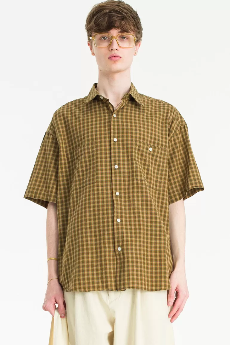 Men Olive Clothing Menswear | Check Short Sleeve Shirt, Olive