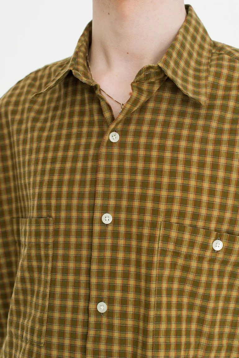 Men Olive Clothing Menswear | Check Short Sleeve Shirt, Olive