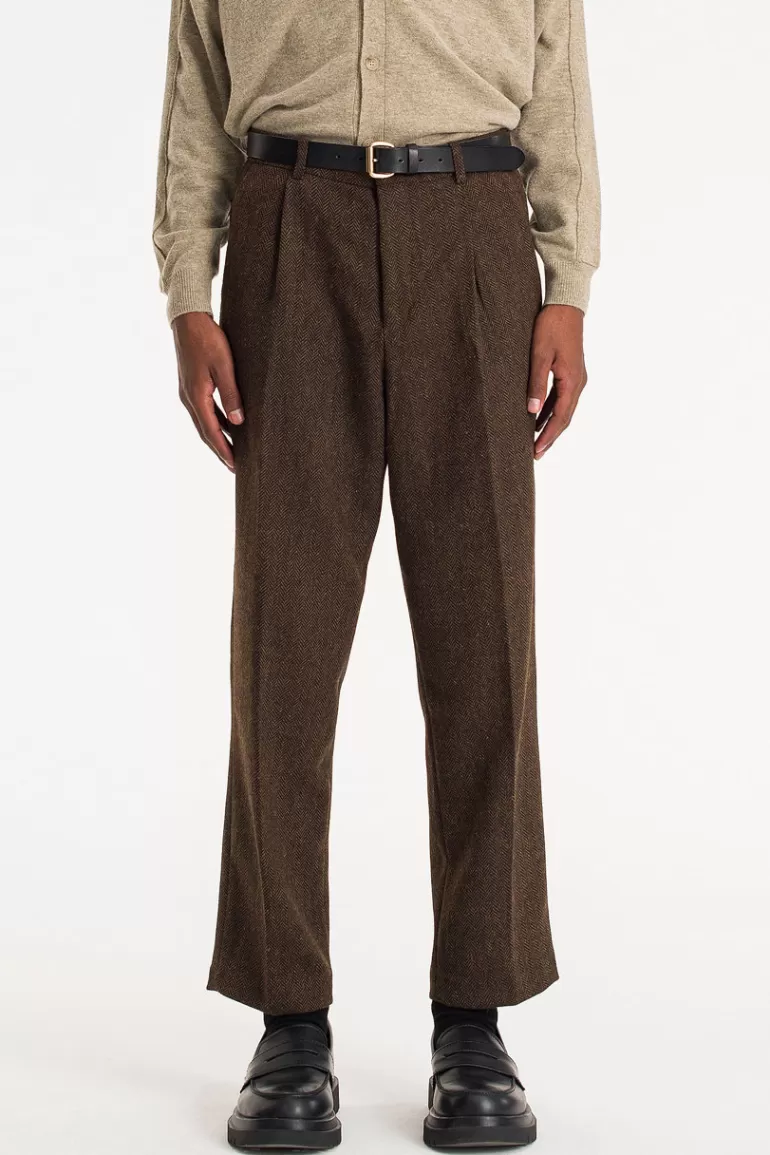 Men Olive Clothing Menswear | Heiko Wool Herringbone Trousers, Chestnut