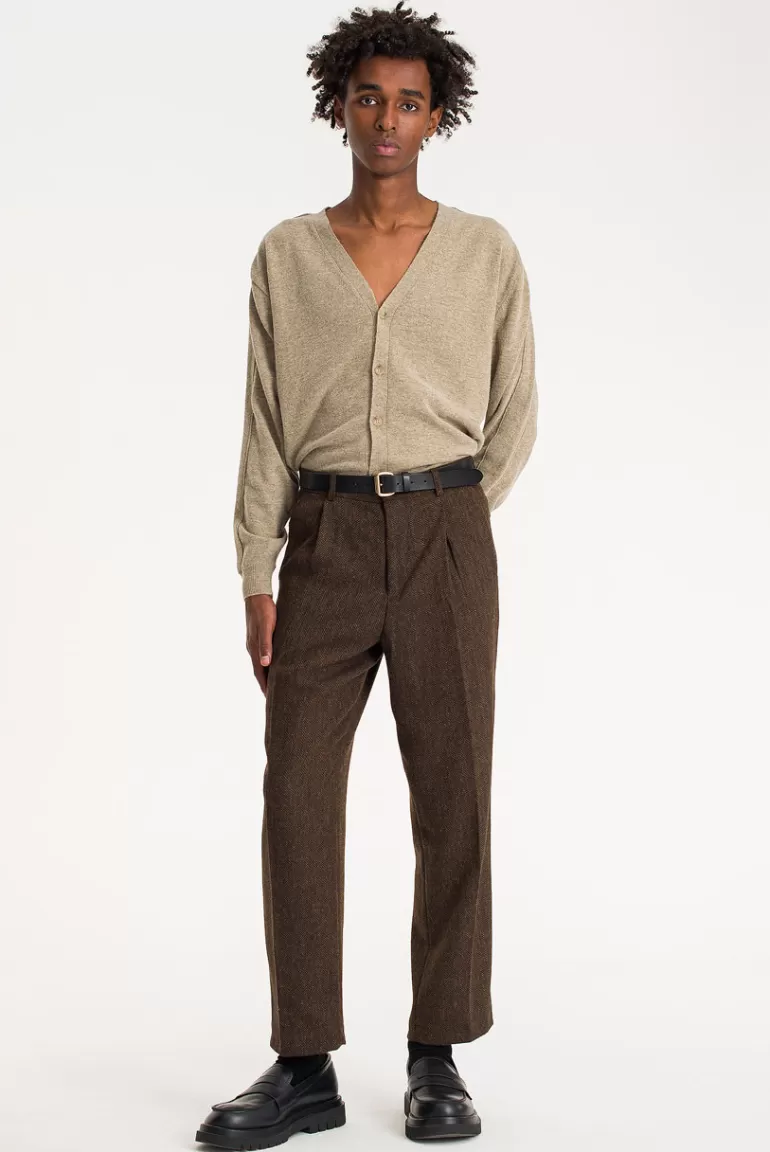 Men Olive Clothing Menswear | Heiko Wool Herringbone Trousers, Chestnut