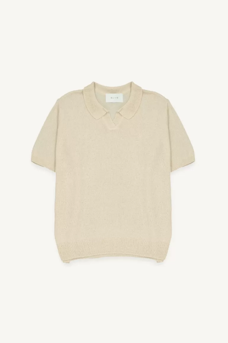 Men Olive Clothing Menswear | Knit Polo Tee, Light Beige