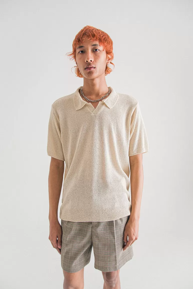 Men Olive Clothing Menswear | Knit Polo Tee, Light Beige