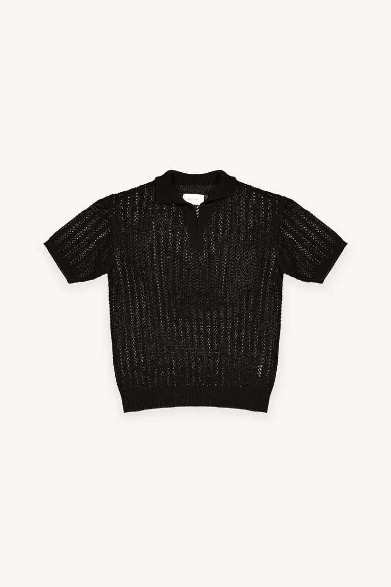 Men Olive Clothing Menswear | Lace Polo Knit, Black