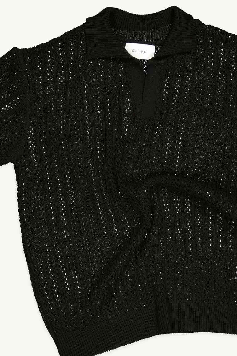 Men Olive Clothing Menswear | Lace Polo Knit, Black