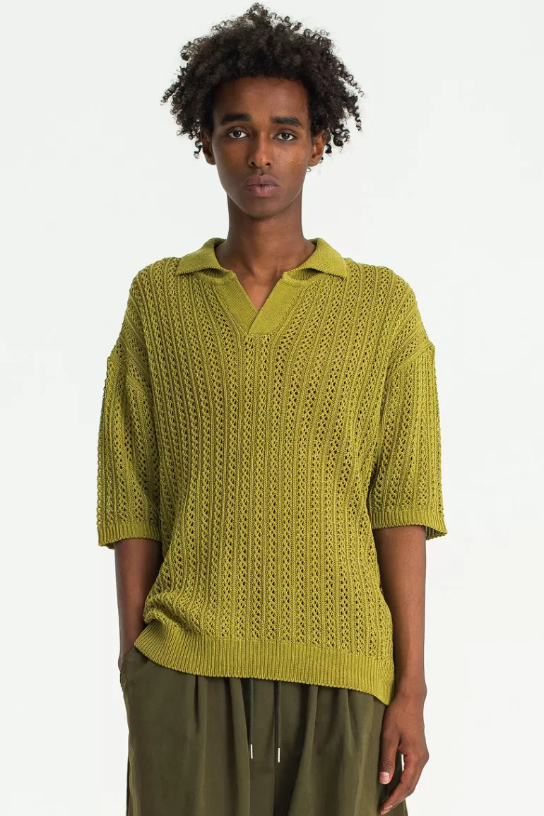 Men Olive Clothing Menswear | Lace Polo Knit, Olive