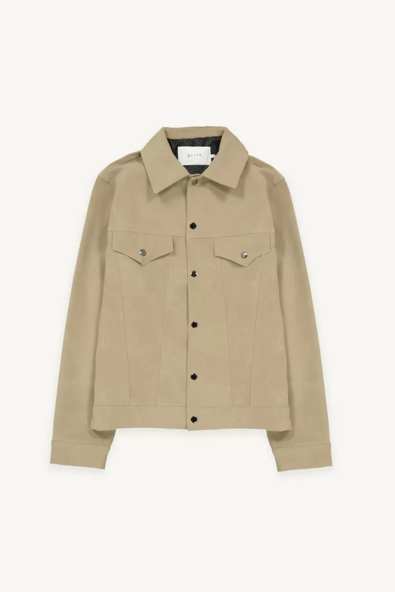 Men Olive Clothing Menswear | Lightweight Trucker Jacket, Beige