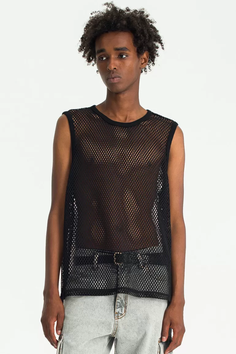 Men Olive Clothing Menswear | Mesh Vest, Black