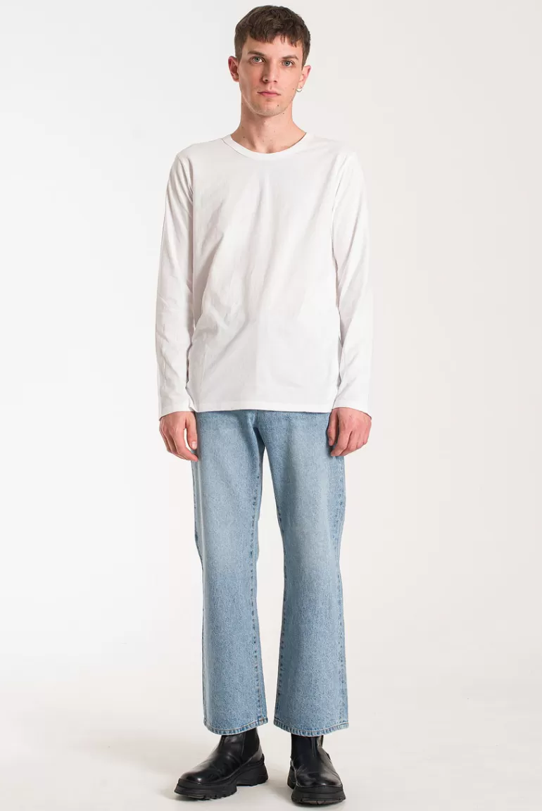 Men Olive Clothing Menswear | Organic Cotton Long Sleeve Tee, White