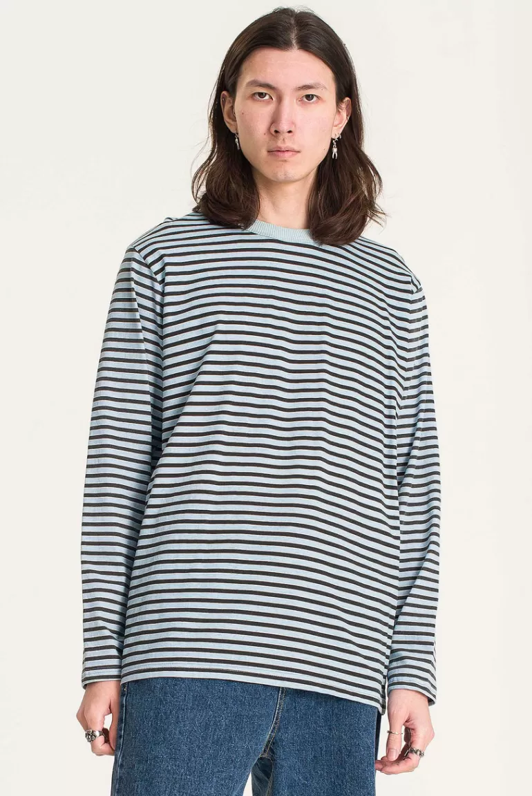 Men Olive Clothing Menswear | Otis Long Sleeve Stripe Tee, Light Blue