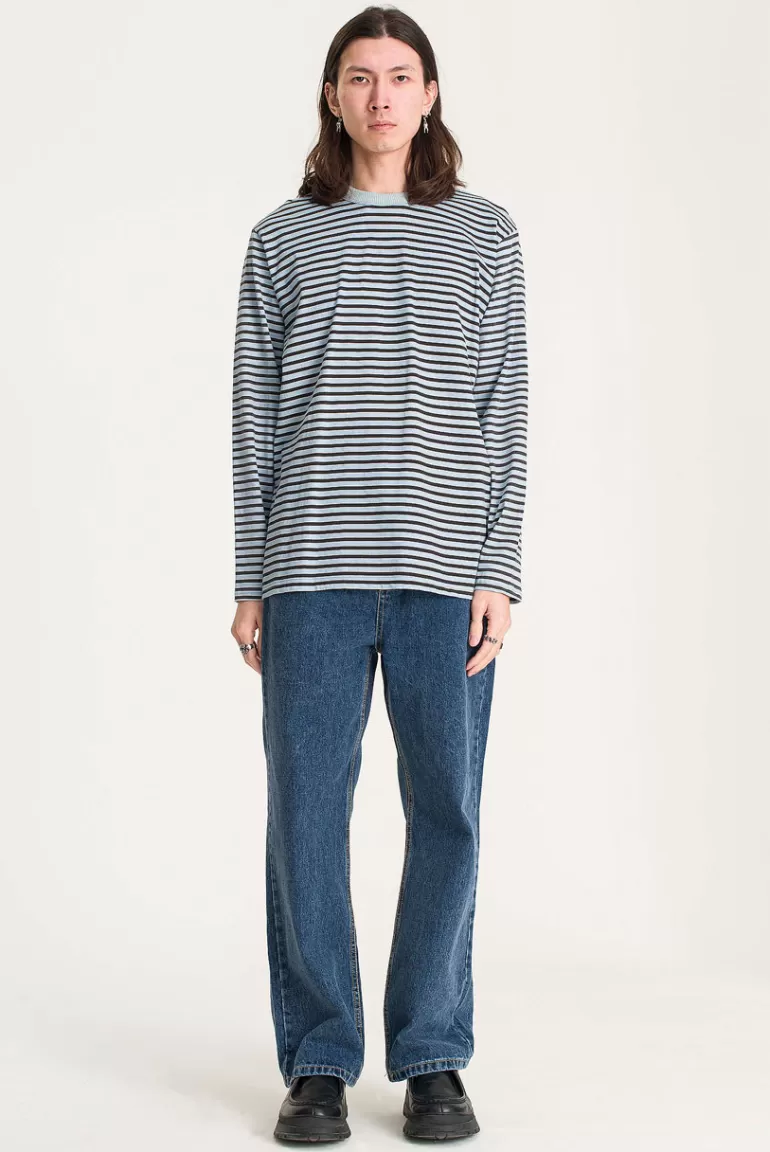 Men Olive Clothing Menswear | Otis Long Sleeve Stripe Tee, Light Blue