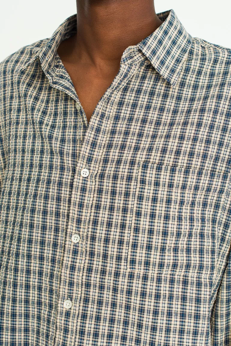 Men Olive Clothing Menswear | Seersucker Check Shirt, Navy