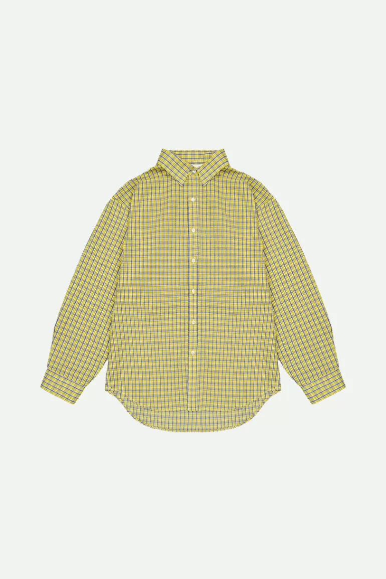 Men Olive Clothing Menswear | Seersucker Check Shirt, Yellow