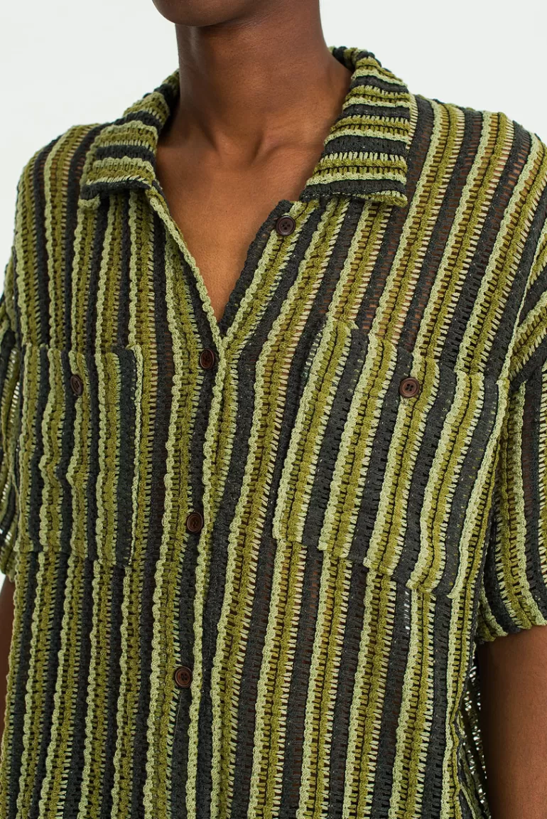 Men Olive Clothing Menswear | Sheer Knit Shirt, Green