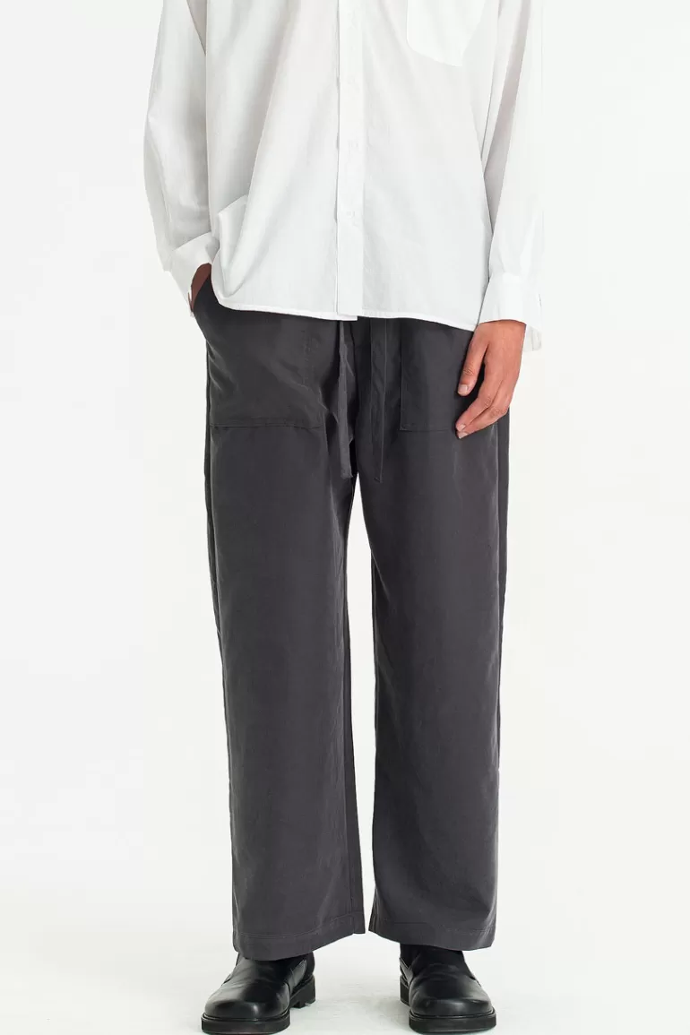 Men Olive Clothing Menswear | Tencel Wide Pants, Charcoal