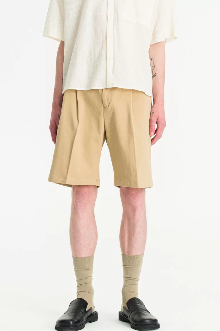 Men Olive Clothing Menswear | Twill Pintuck Shorts, Beige