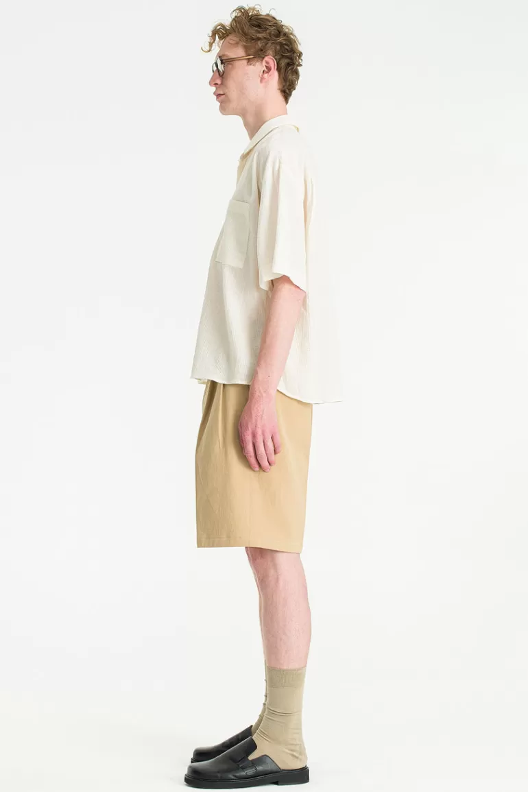 Men Olive Clothing Menswear | Twill Pintuck Shorts, Beige