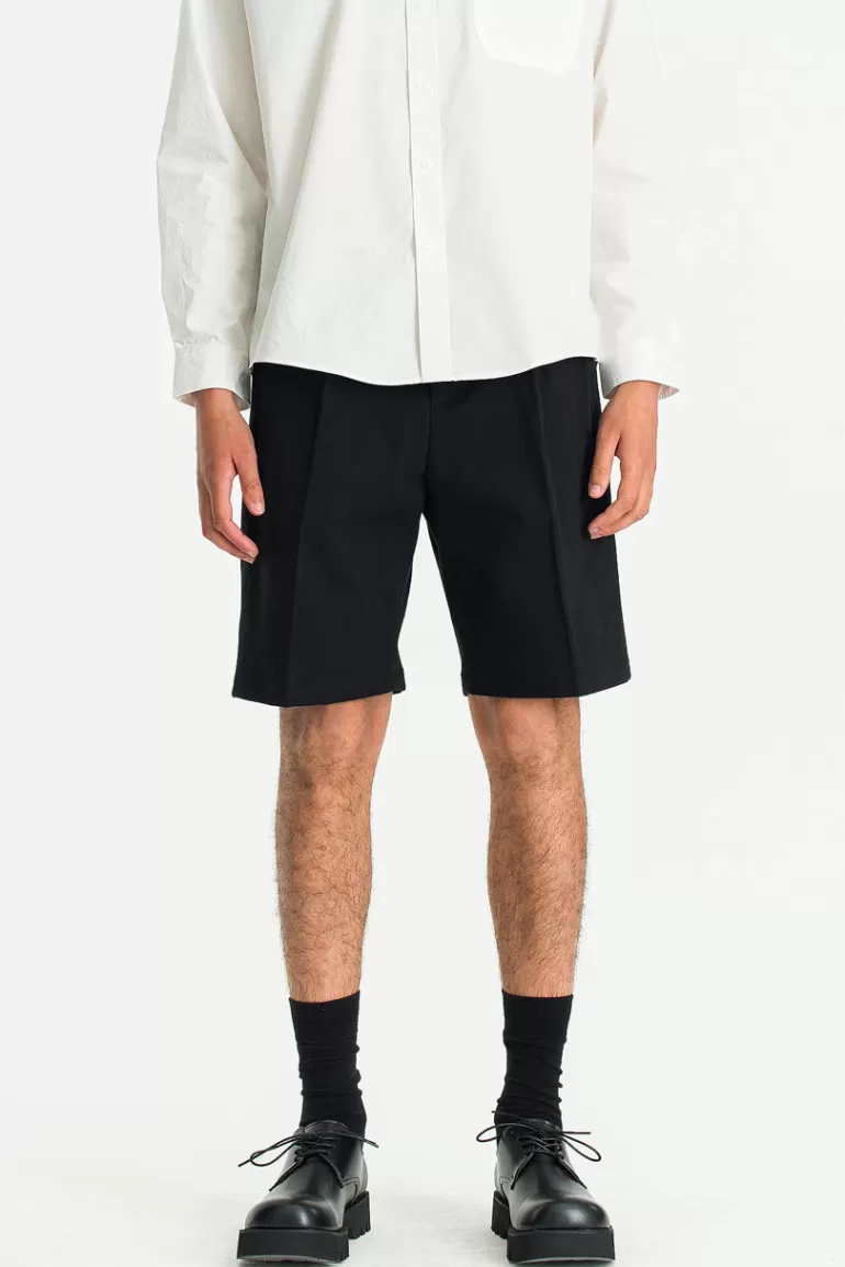 Men Olive Clothing Menswear | Twill Pintuck Shorts, Black