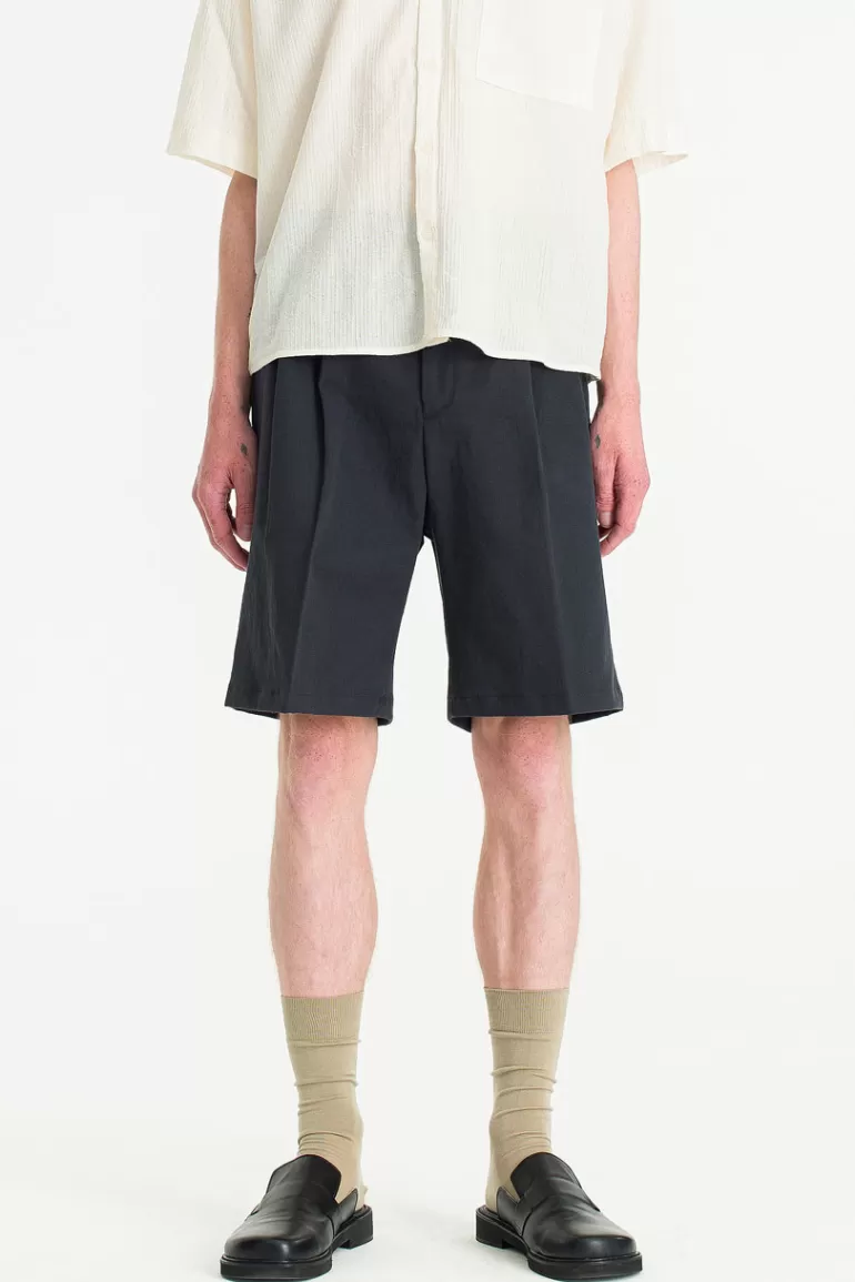 Men Olive Clothing Menswear | Twill Pintuck Shorts, Navy