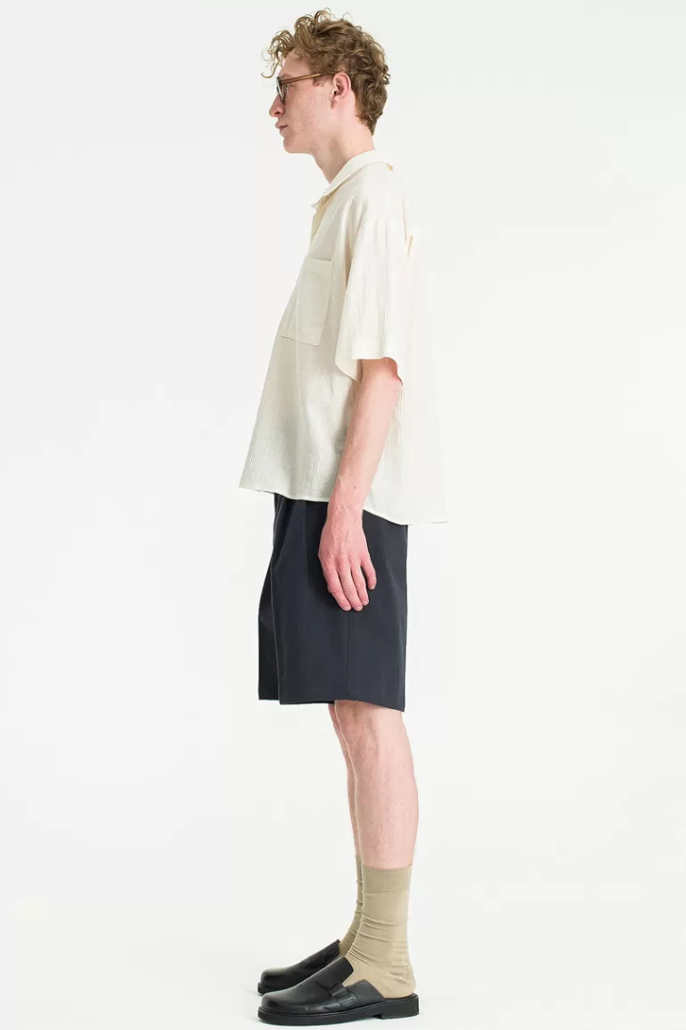 Men Olive Clothing Menswear | Twill Pintuck Shorts, Navy