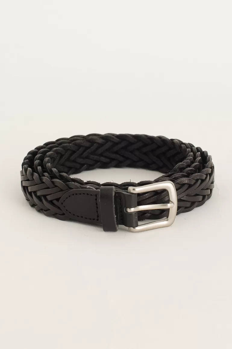 Men Olive Clothing Menswear | Web Leather Belt, Black