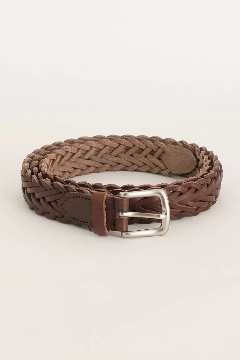 Men Olive Clothing Menswear | Web Leather Belt, Brown