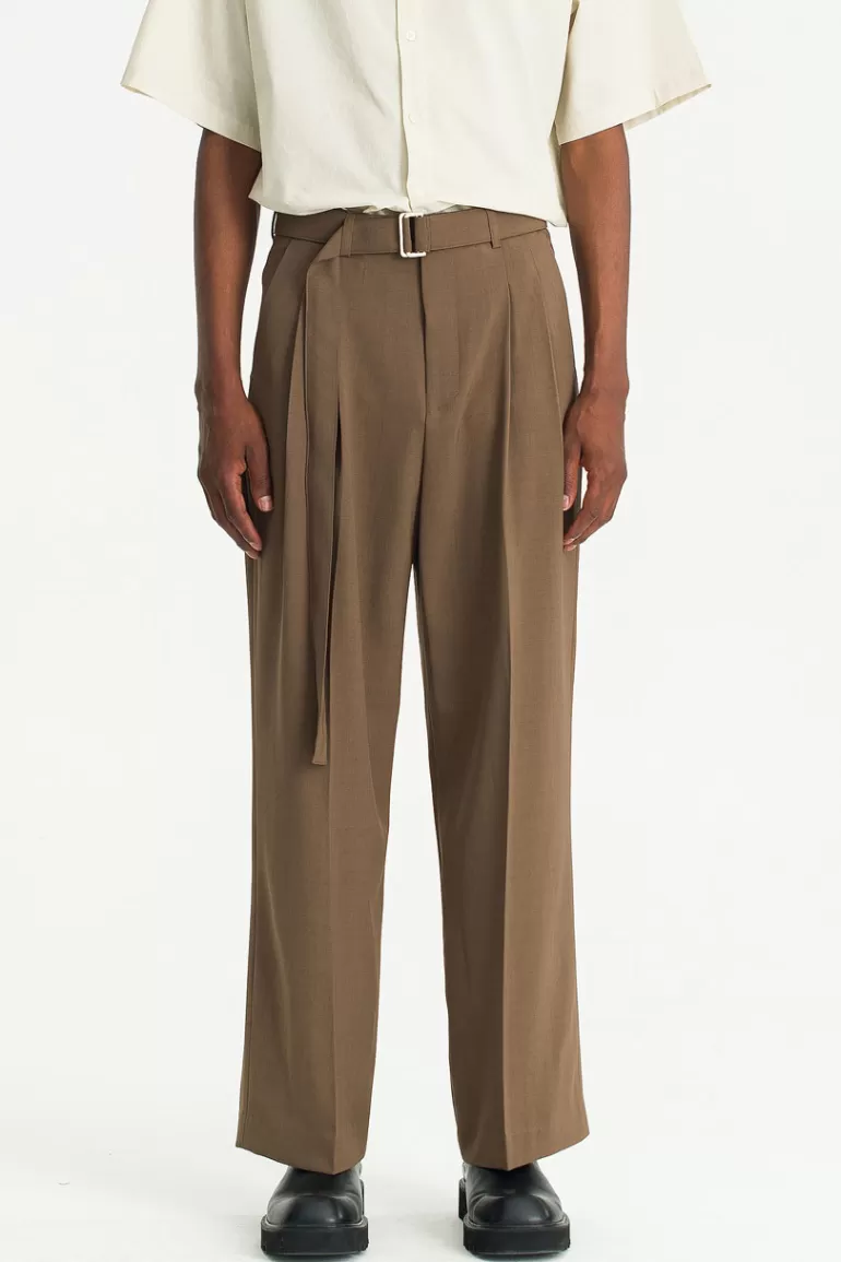 Men Olive Clothing Menswear | Wide Belted Slacks, Beige