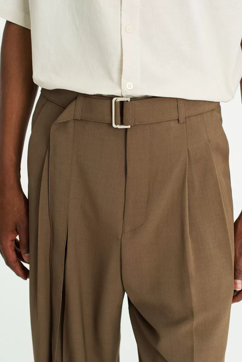 Men Olive Clothing Menswear | Wide Belted Slacks, Beige