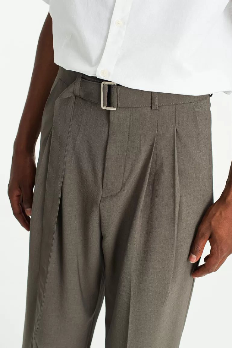 Men Olive Clothing Menswear | Wide Belted Slacks, Grey