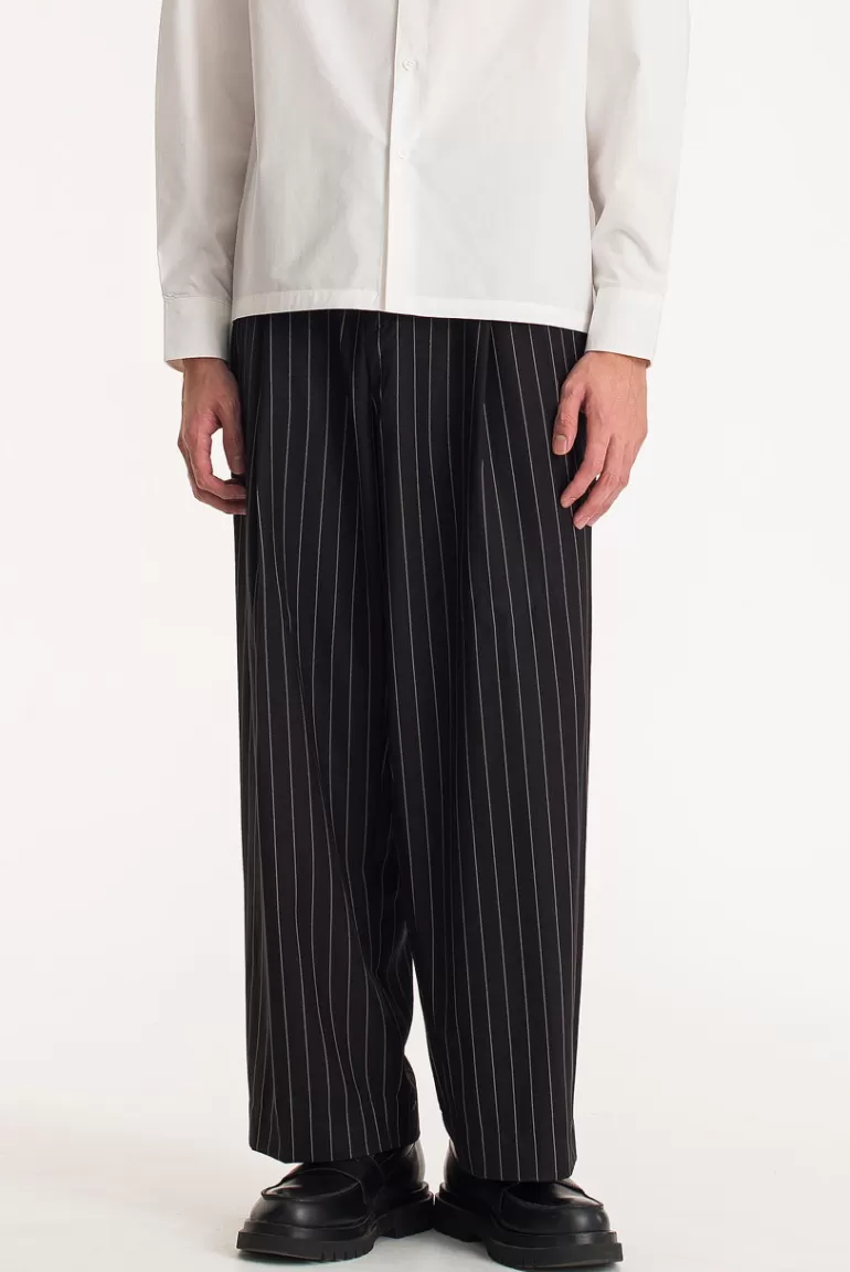 Men Olive Clothing Menswear | Wide Pinstripe Slacks, Black