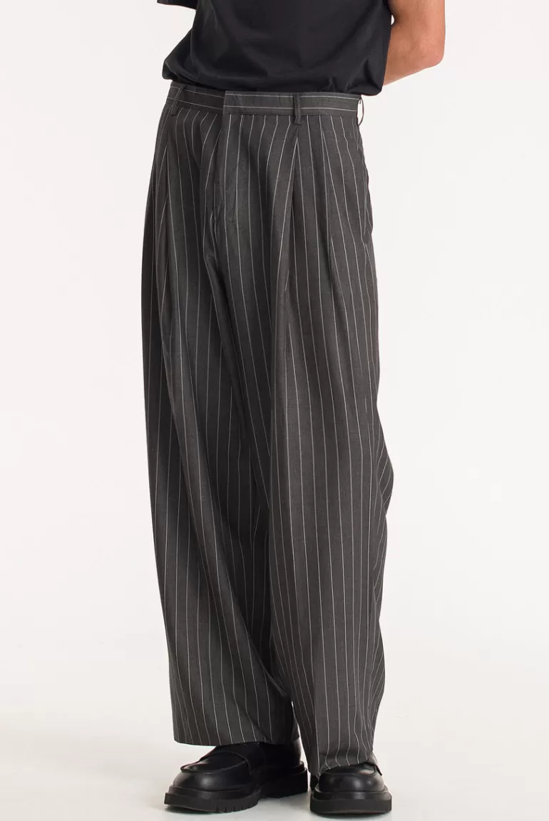 Men Olive Clothing Menswear | Wide Pinstripe Slacks, Grey