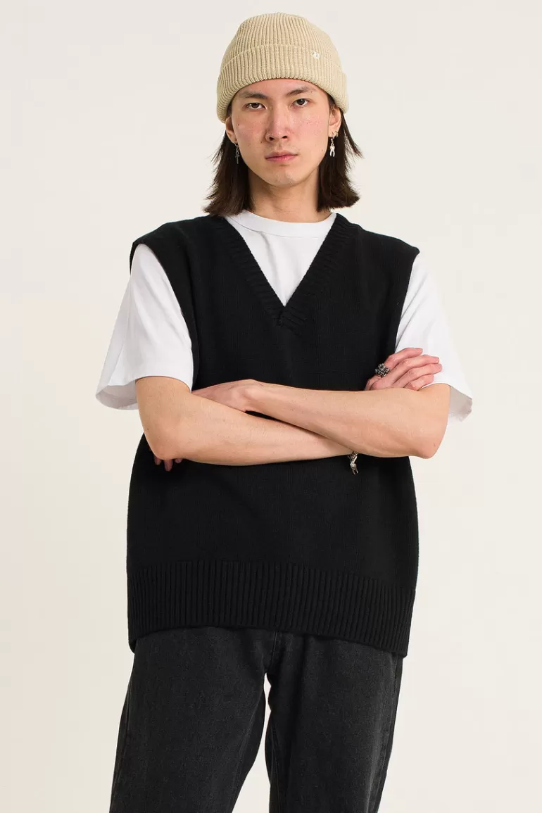 Men Olive Clothing Menswear | Wool Knit Vest, Black