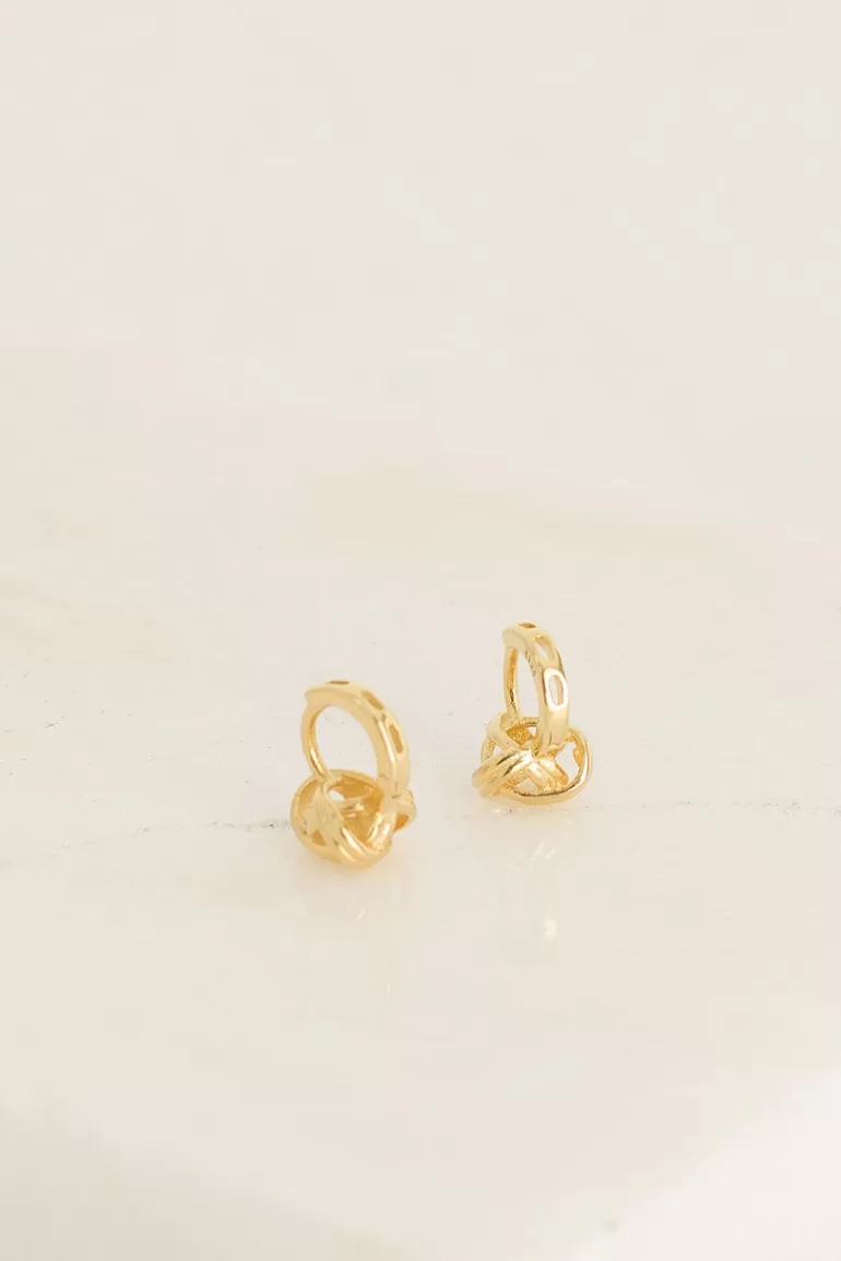 Women Olive Clothing Mini Knot Huggie Hoop Earrings, 18K Gold Plated