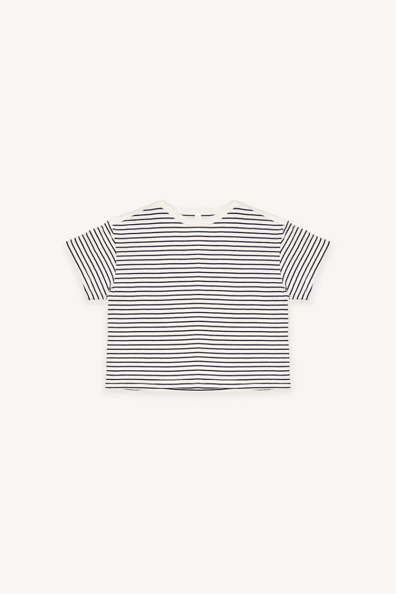 Kids Olive Clothing Mini Olive | Boat Neck Stripe Tee, Ivory/Black