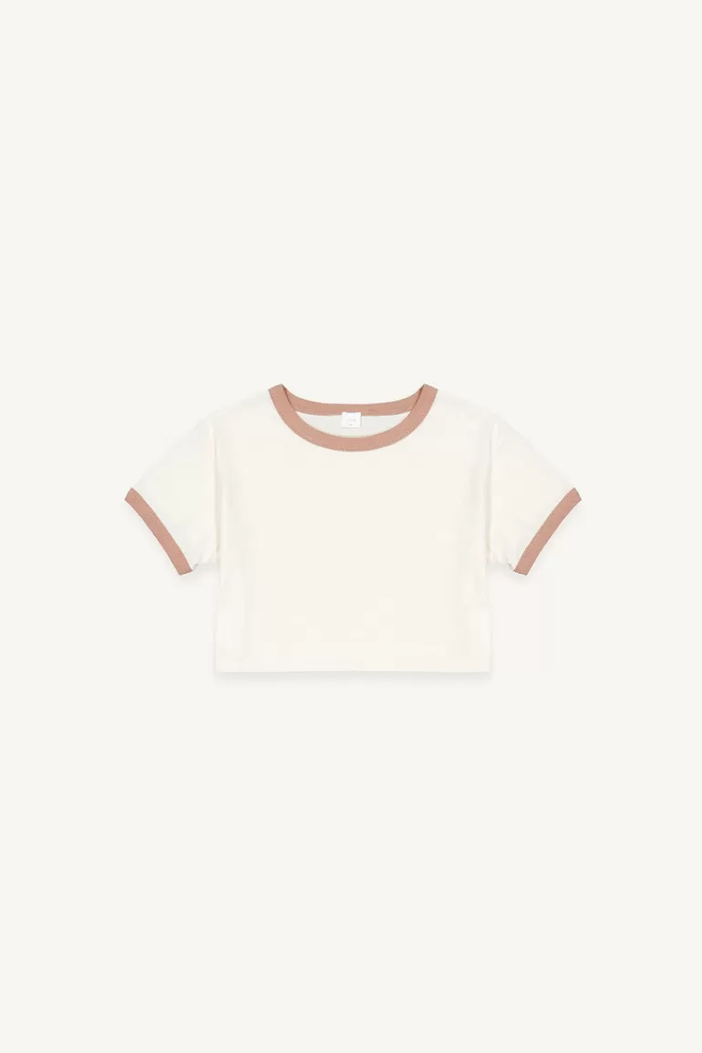 Kids Olive Clothing Mini Olive | Colour Contrast Crop Tee, Cream