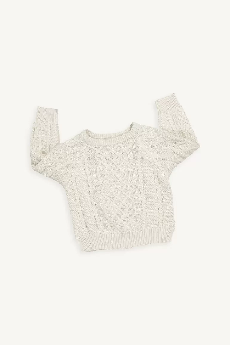 Kids Olive Clothing Mini Olive | Cotton Cable Jumper, Ivory