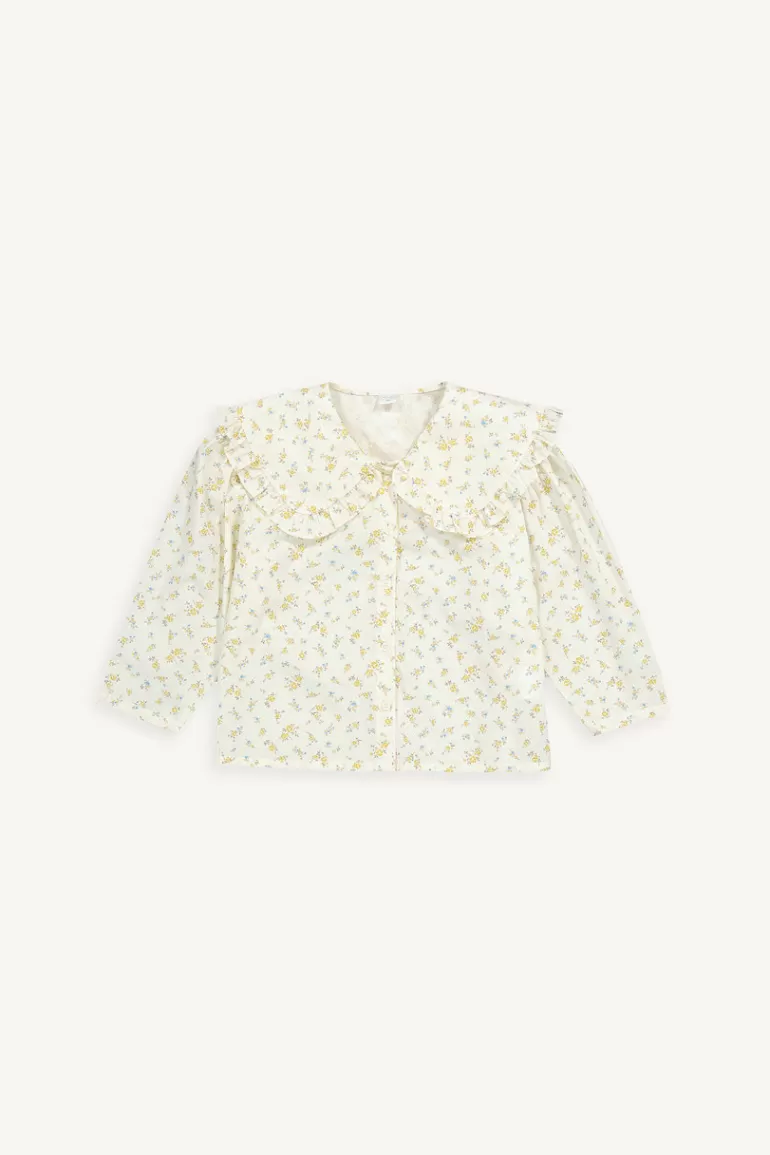 Kids Olive Clothing Mini Olive | Floral Frill Collar Blouse, Yellow Flower