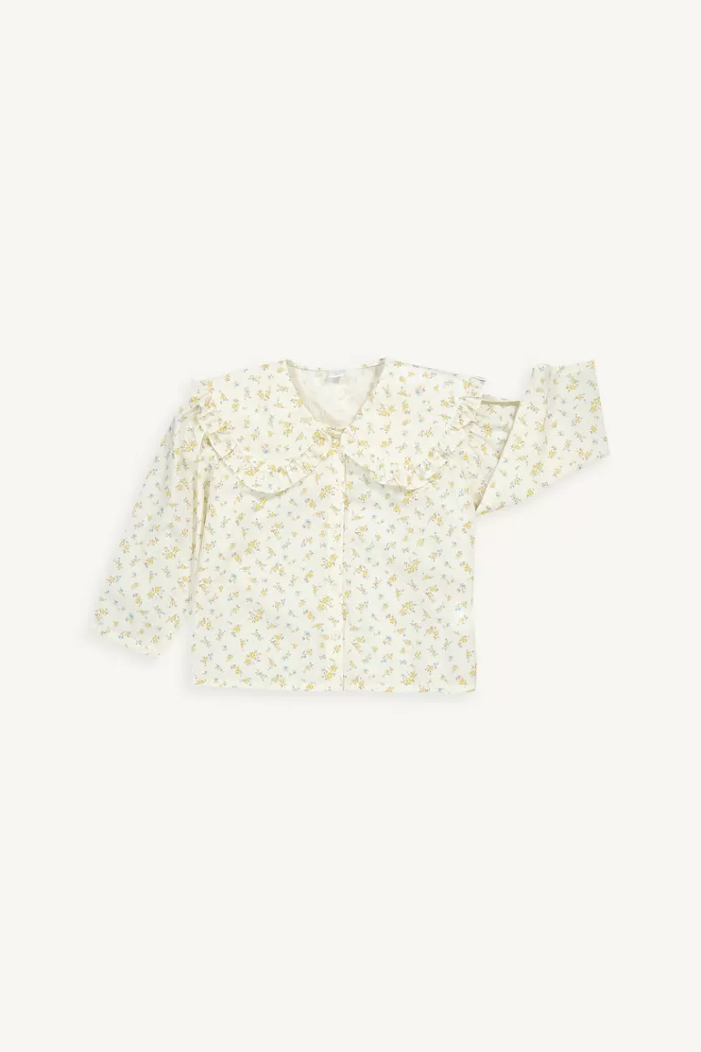 Kids Olive Clothing Mini Olive | Floral Frill Collar Blouse, Yellow Flower