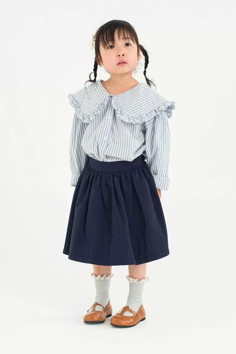 Kids Olive Clothing Mini Olive | Floral Stripe Collar Blouse, Blue Stripe