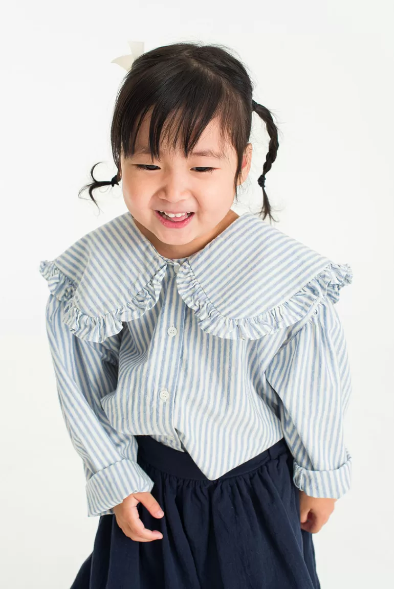 Kids Olive Clothing Mini Olive | Floral Stripe Collar Blouse, Blue Stripe