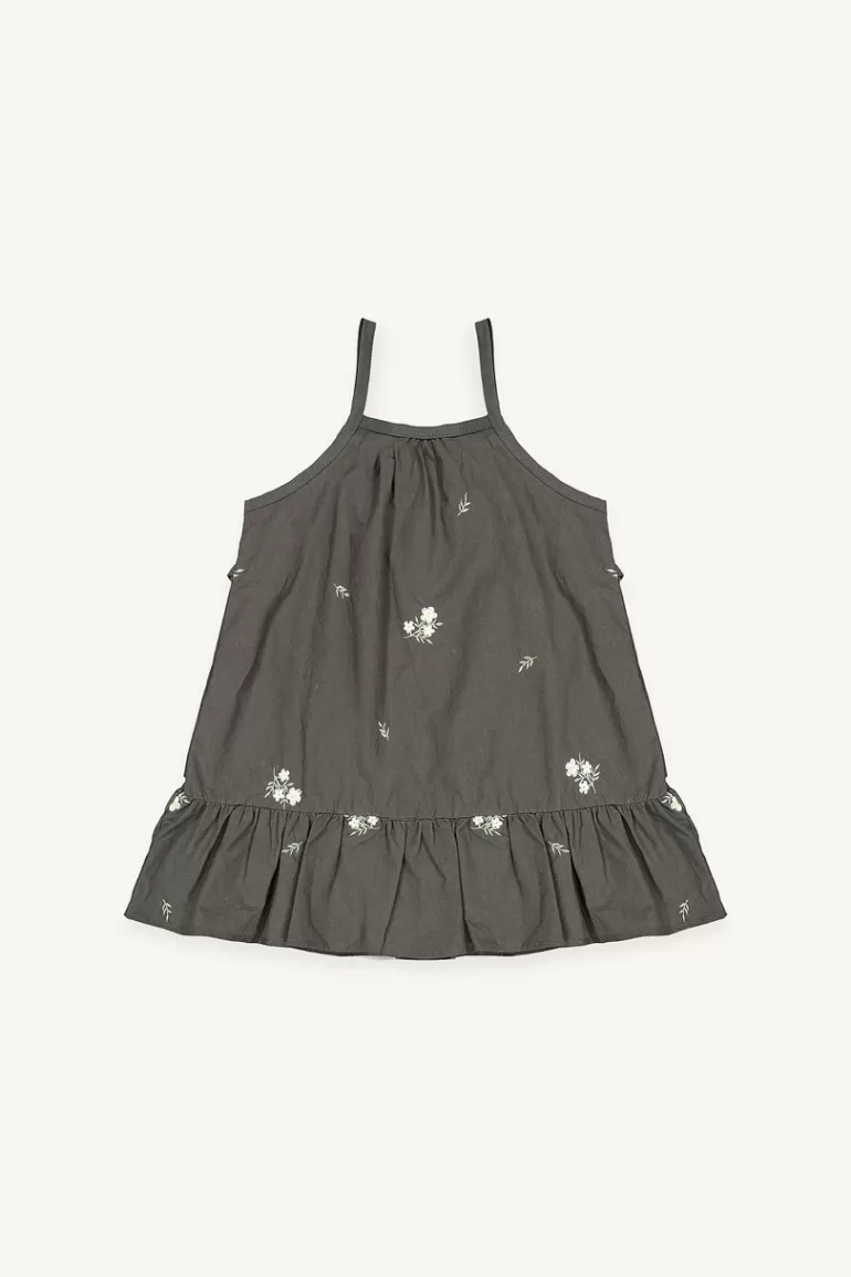 Kids Olive Clothing Mini Olive | Flower Embroidered Cami Dress, Charcoal