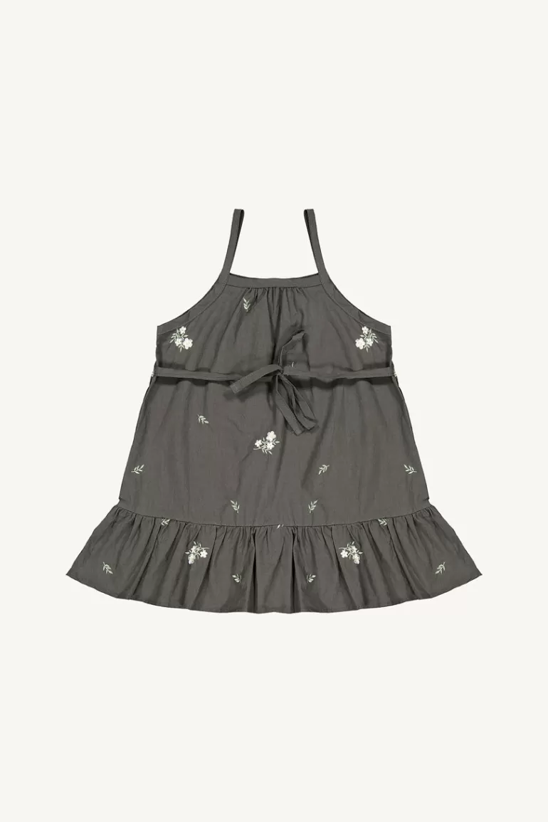 Kids Olive Clothing Mini Olive | Flower Embroidered Cami Dress, Charcoal