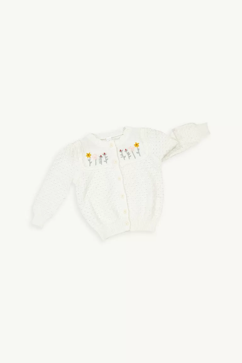 Kids Olive Clothing Mini Olive | Flower Embroidered Cardigan, Ivory