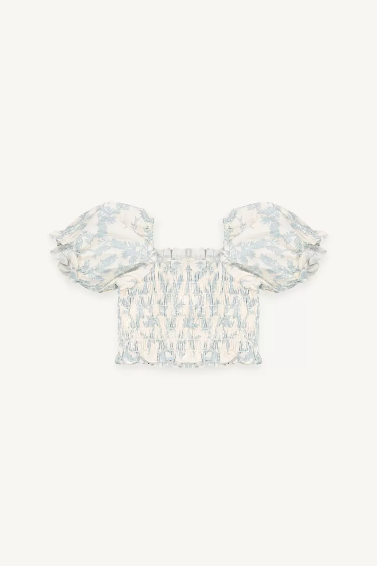 Kids Olive Clothing Mini Olive | Jane Flower Smoke Top, Light Blue