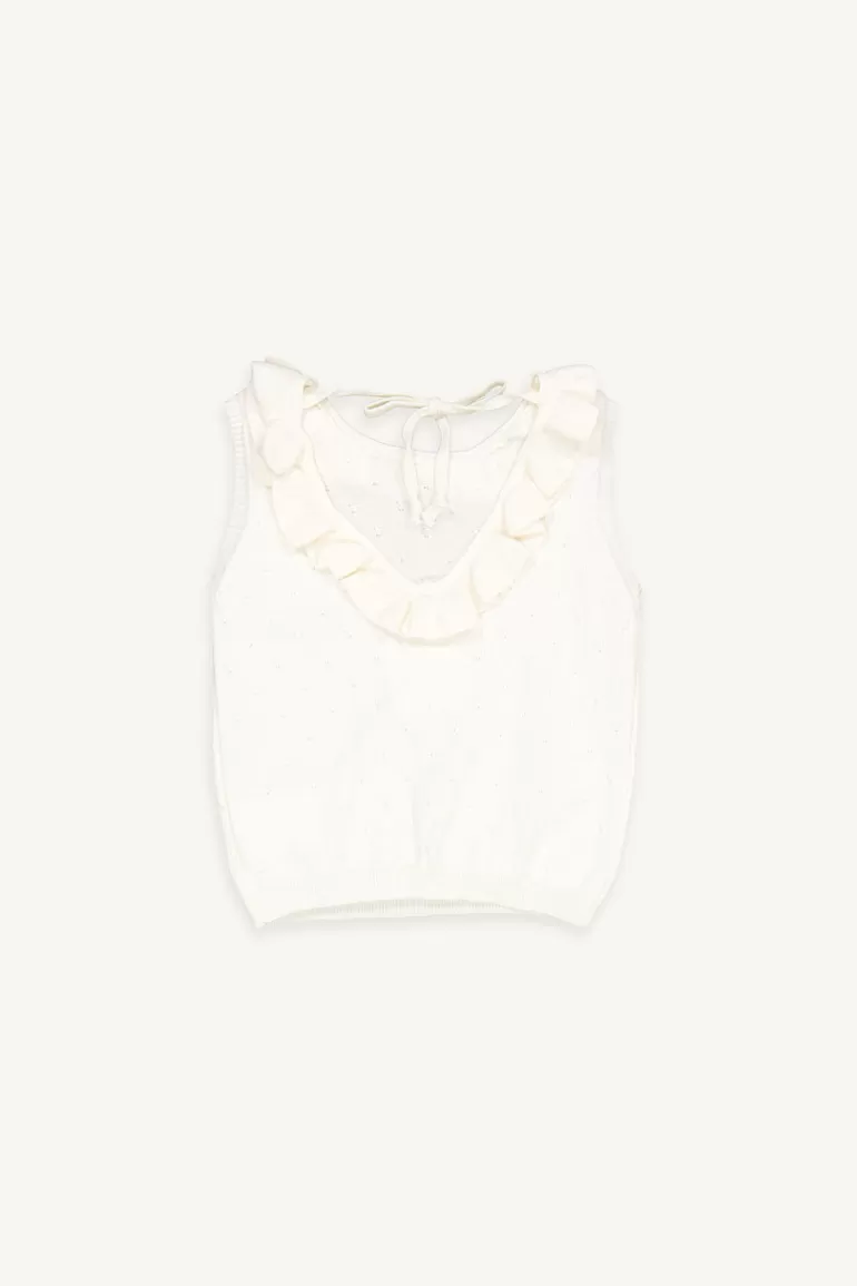 Kids Olive Clothing Mini Olive | Knit Frill Top, Ivory