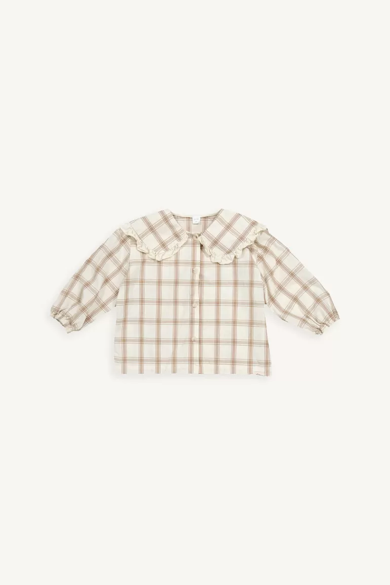 Kids Olive Clothing Mini Olive | Large Frill Collar Blouse, Beige Check